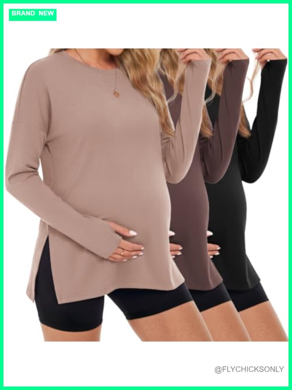 Maternity Long Sleeve T-Shirts with Thumb Hole 3 Pack Pregnancy Tops